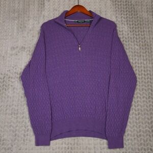 Bobby Jones Quarter Zip Sweater Mens L Purple Diamond Knit Cotton